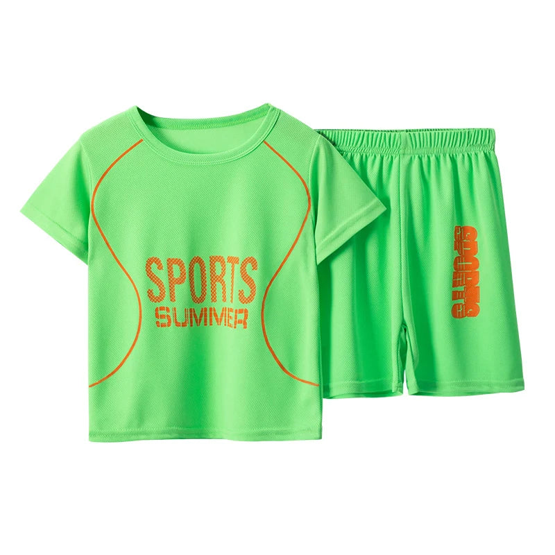 Green sports outfit with 'Sports Summer' text on a white background