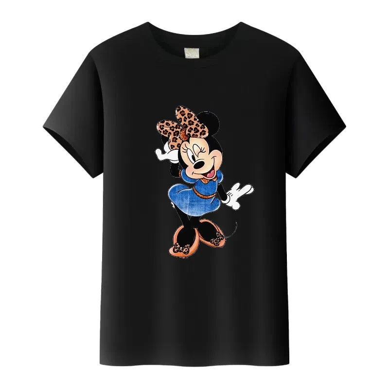 Black t-shirt with a cartoon character design on a white background