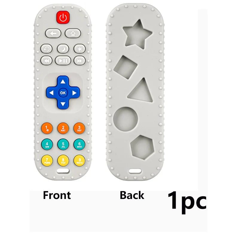 Remote control with front and back views on a white background