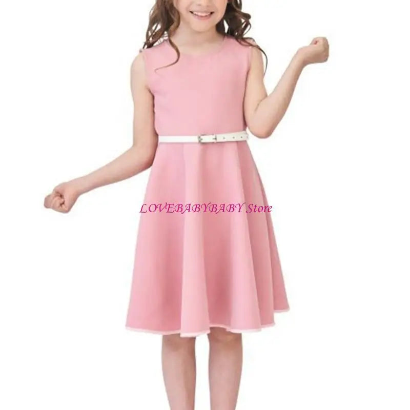 Pink dress worn by a girl on a white background with 'LOVEBABYBABY Store' branding.