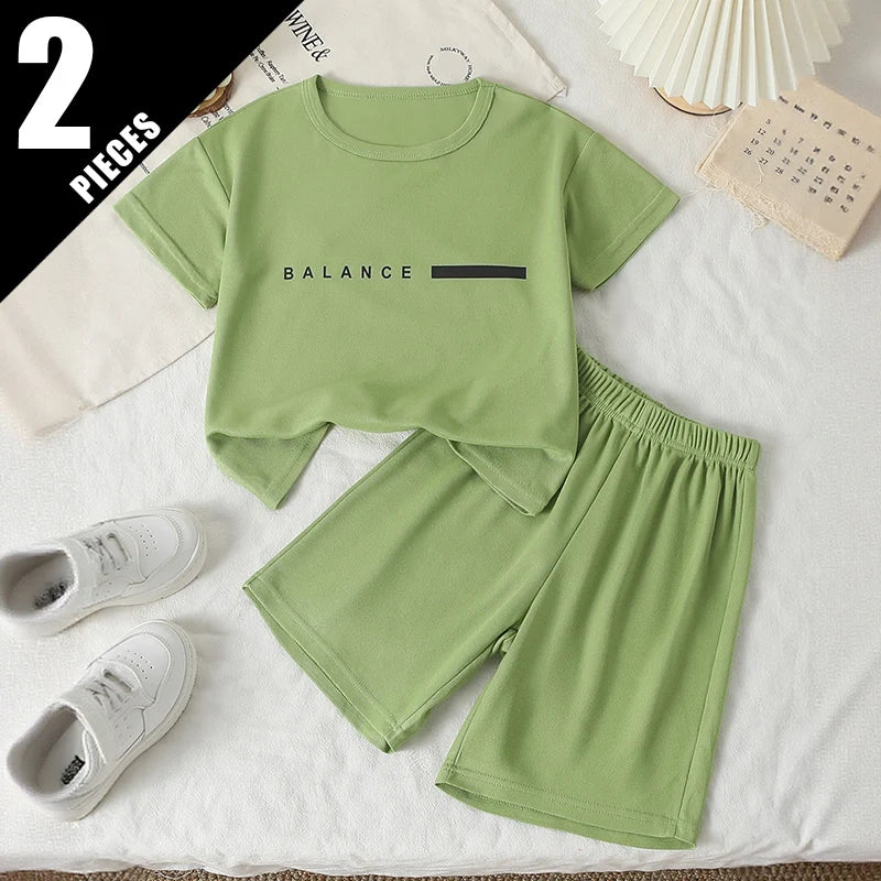 Quick-Dry Summer 2-Piece Set - Kids Athletic Shorts & Tee