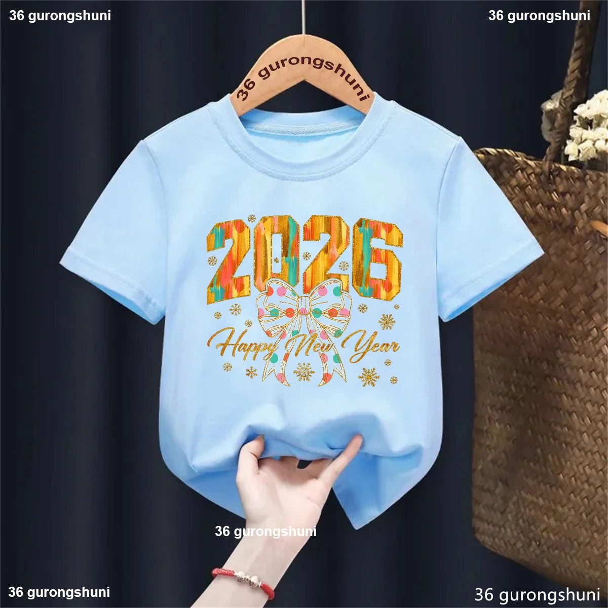 2026 Happy New Year Bow T-Shirt - Kids Celebration Tee