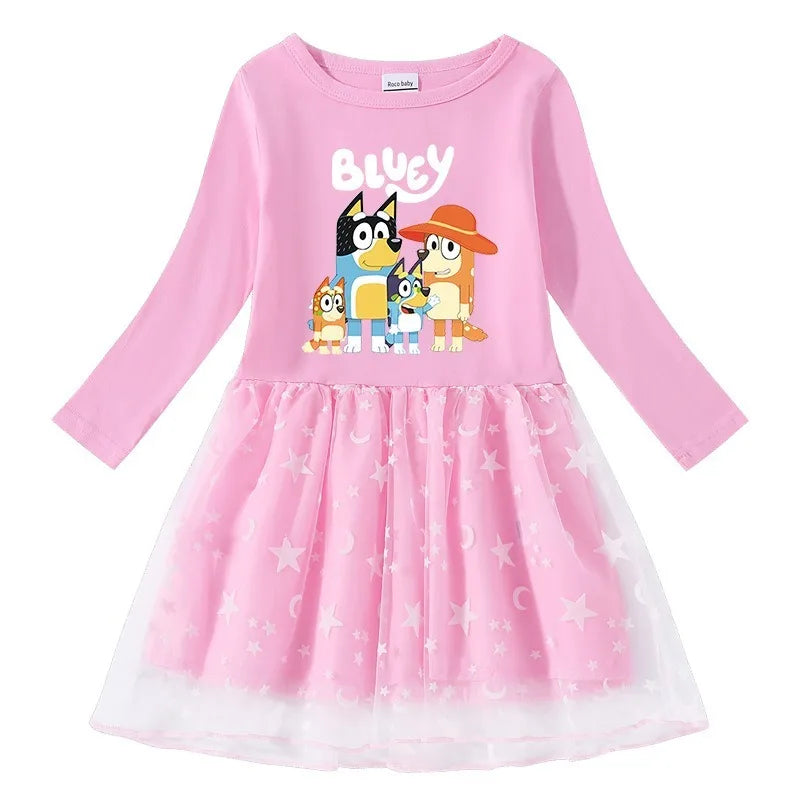 Pink dress with cartoon characters on a white background